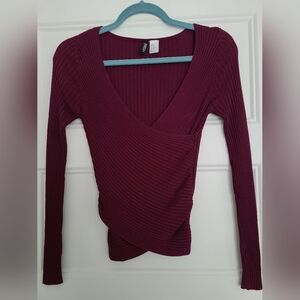 H&M Purple Ribbed Wrap Top